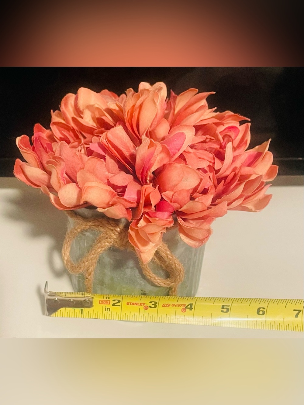 Boho Coastal Faux Floral Planter Cottagecore Galvanized Vase Decor - Picture 3 of 4